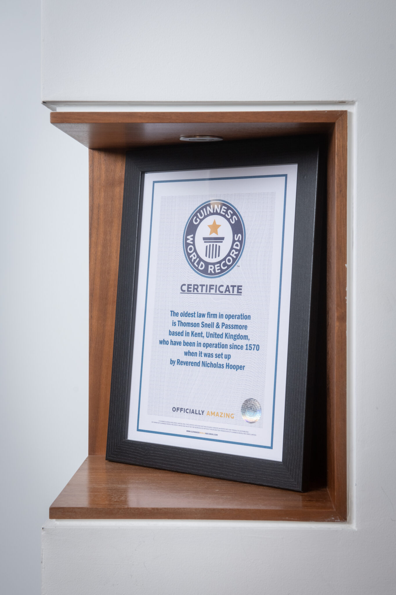 Guinness World record certificate for Oldest law firm in operation